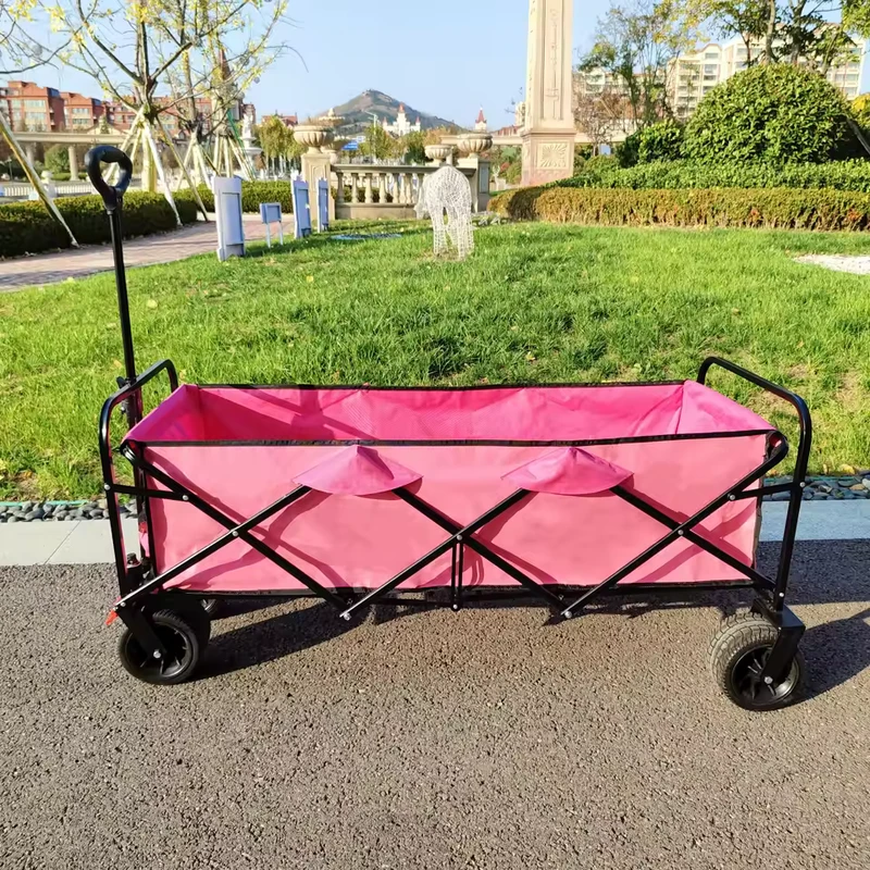 Foldable Steel Four Wheel Adjustable Garden Trolley Outdoor Camping Storage Cart Elongated Hand Cart Collapsible Wagon OEM