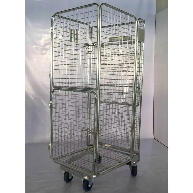 Foldable Steel Mesh Storage Roll Cage Trolley for Supermarket Logistics & Cargo Storage