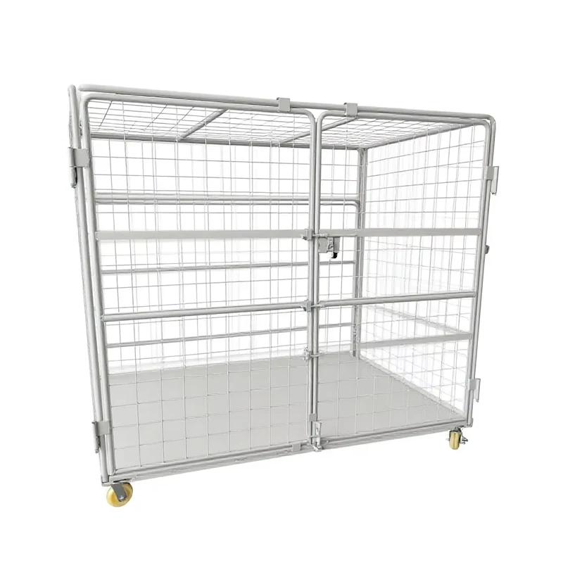 Foldable Steel Trolley Cart Shelves 4 Sided Warehouse Roll Cage Storage Container for Logistics Transport