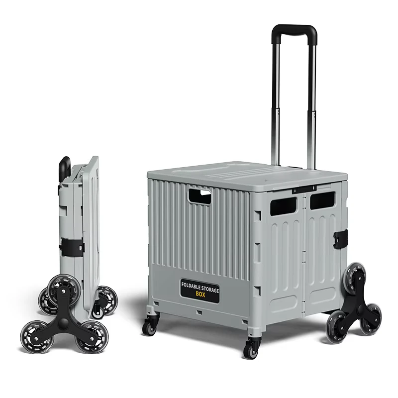 Foldable Storage Cart with Wheels Multi Functional Lightweight Portable Grocery Shopping Trolley Telescopic Handle Storage Cart