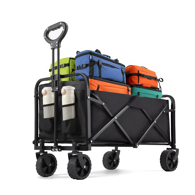 Foldable Trolley Cart Utility Wagon with Storage Platform 100L Capacity 80kg Load Bearing for Outdoor Garden