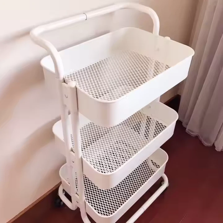 Foldable Trolley Livingroom Bedroom Cart Hair Salon Trolley Metal Trolley Cabinet Sanck Rack