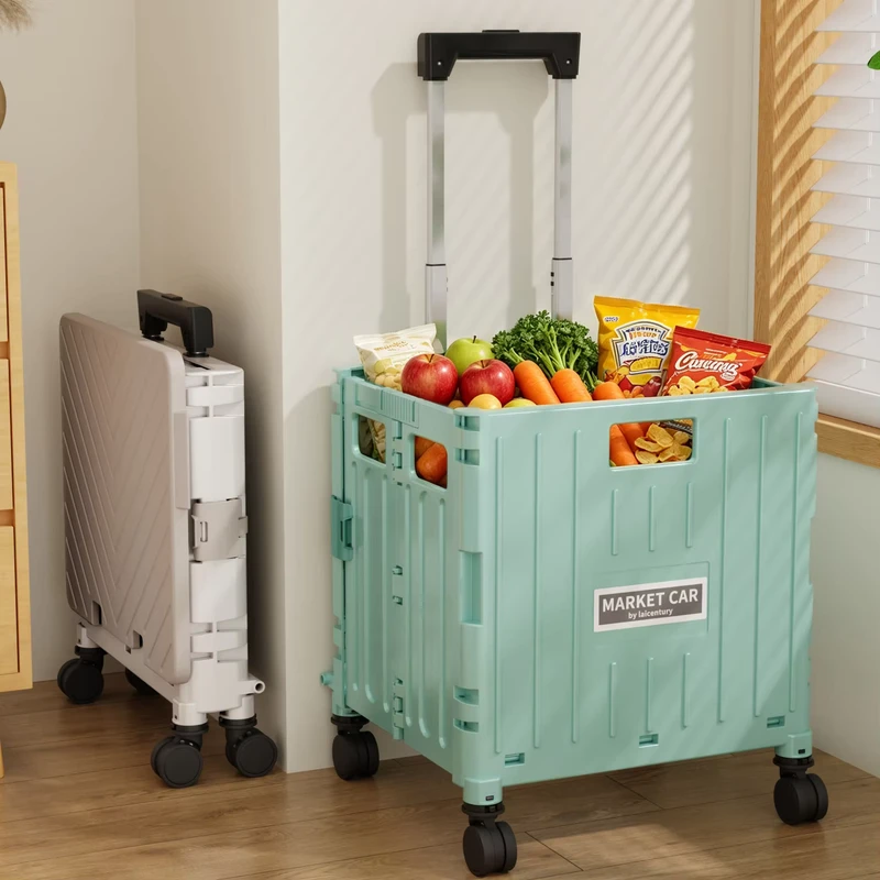 Foldable Utility Cart Plastic Storage Containers Trolley for Home and Kitchen Wheels Organizers for Laundry & Garden