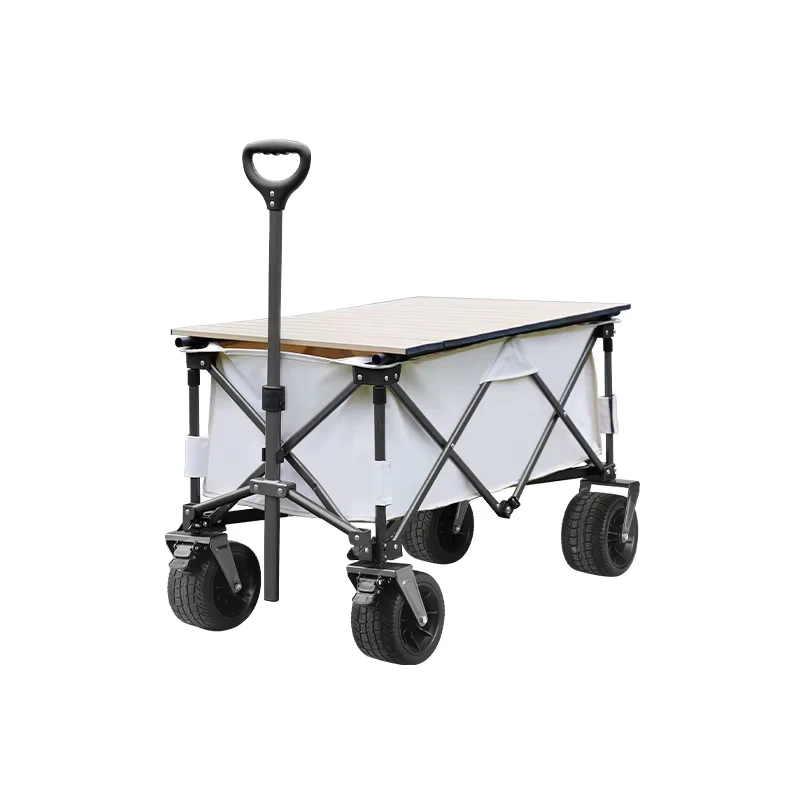 Foldable Utility Cart with Adjustable Handle All Terrain Four Wheel Design for Beach Outdoor Camping Black Beige Green
