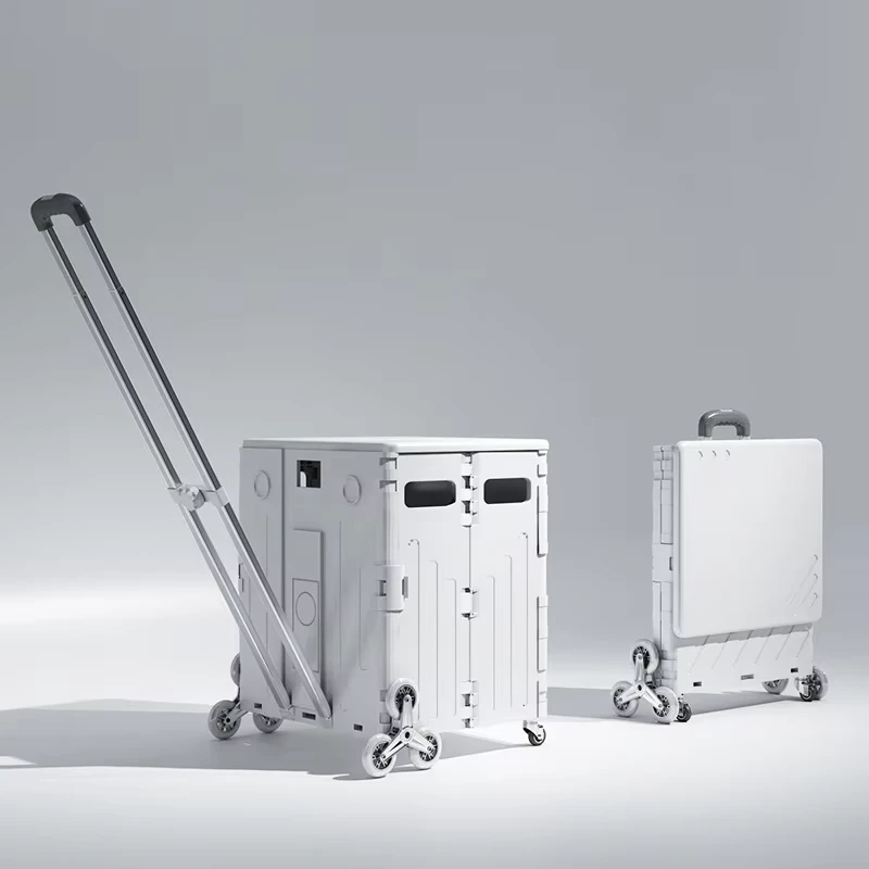 Foldable Utility Cart with Stair Climbing Wheels 75L Collapsible Rolling Crate Shopping Trolley Tool Box for Daily Use