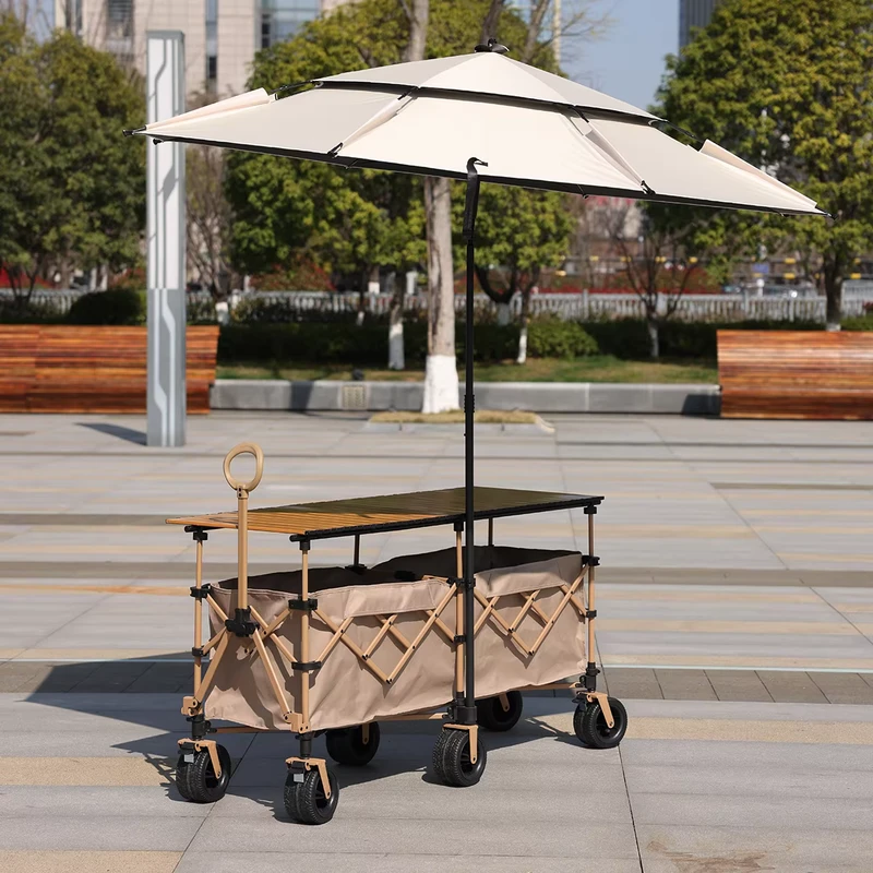 Foldable Vendor Cart Stall Adjustable Folding Six Wheel Large Capacity Picnic Camping Wagon Table Board Sunshade OEM