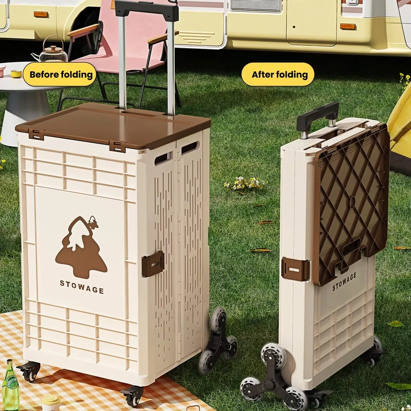 Foldable Wagon Cart Large Capacity Heavy Duty Utility Folding Cart Camping Shopping Trolley Outdoor Travel Storage Cart