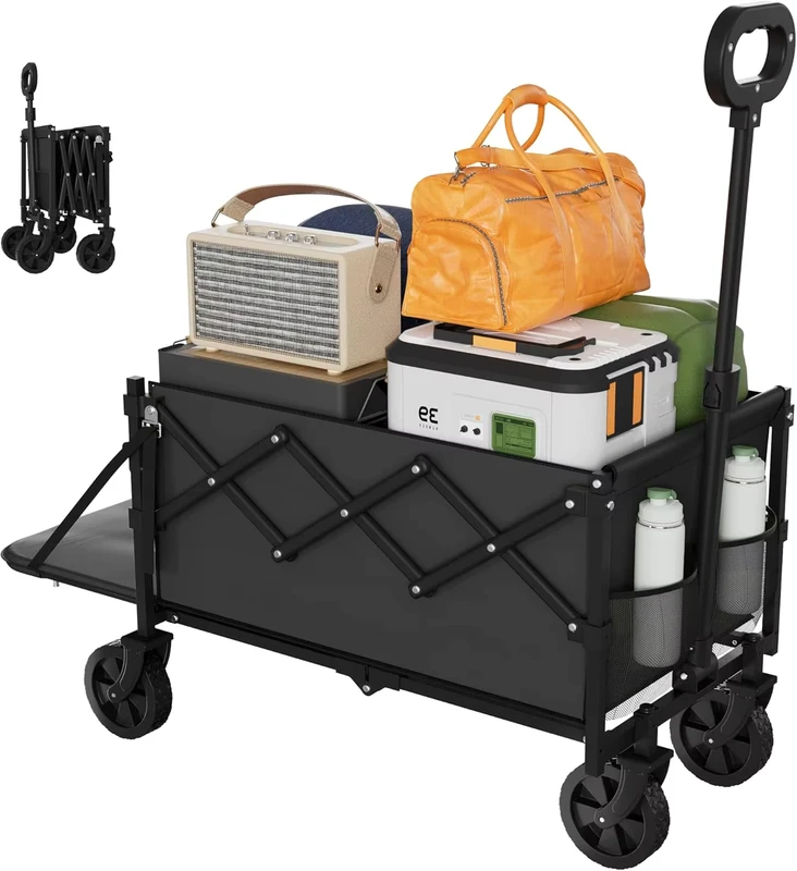 Foldable Wagon Cart Lightweight Collapsible Portable Utility Shopping Trolley With Wheels Tailgate for Outdoor Garden Use