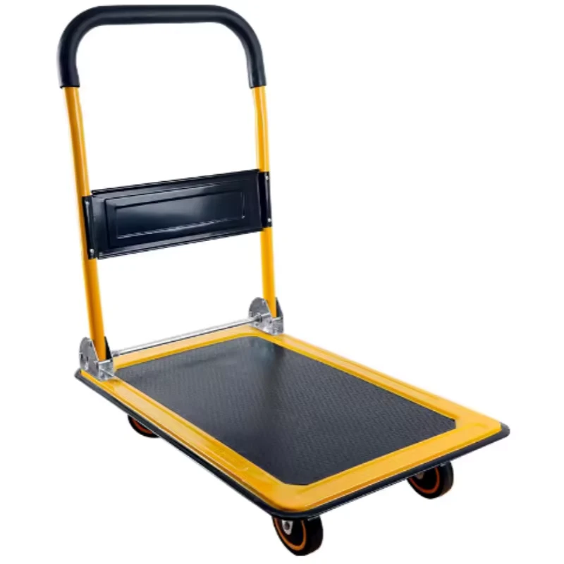 Foldable for Easy Storage and 360 Degree Swivel Wheels With Weight Capacity Yellow Steel Steel Industrial Trolley with PU Caster