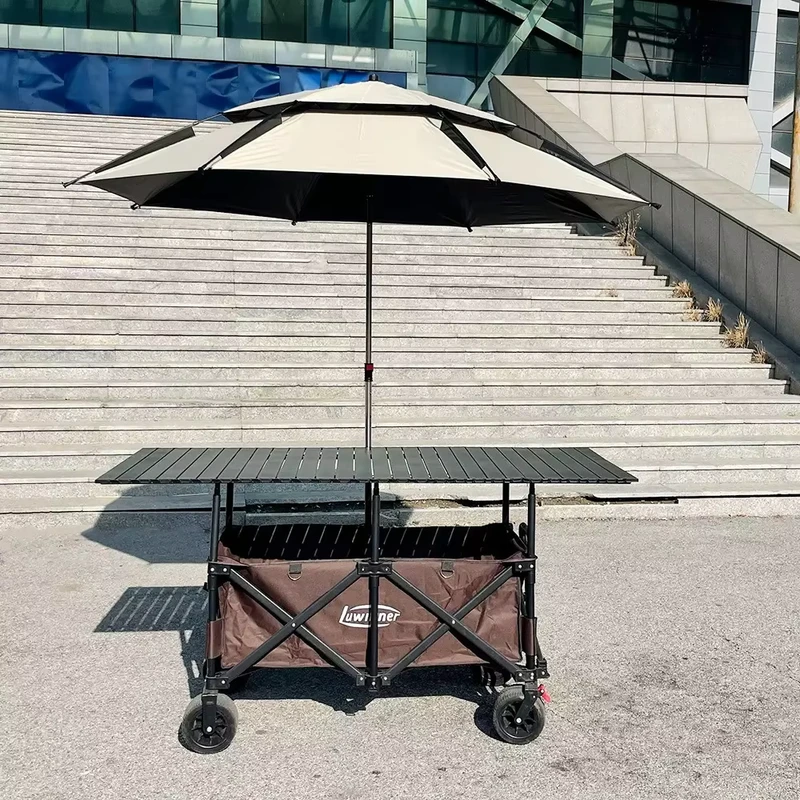 Foldable vendor cart outdoor utility folding wagon table portable garden trolley for beach camping grocery yard work