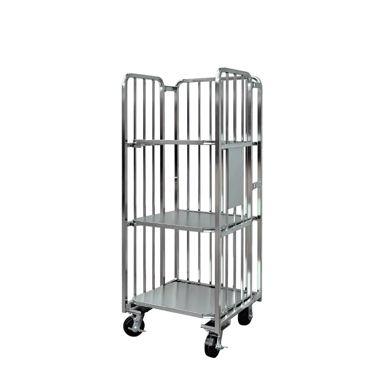 Folding 3 Sides Welded Galvaniezed Folding Metal Steel Warehouse Wire Mesh Rolling Cage Heavy Duty Logistic Cart