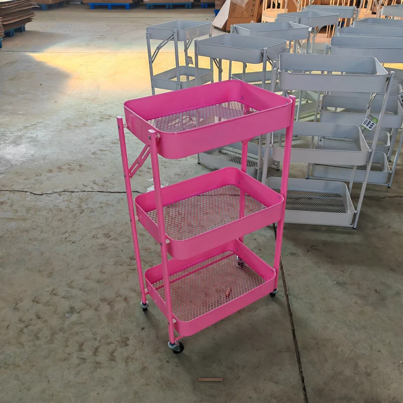 Folding 3 Tier Mobile Storage Utility Cart Nordic Folding Storage Rack the Easy Load Home Metal Utility Kitchen Storage Trolley