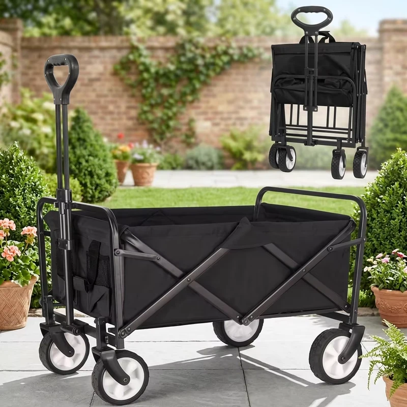 Folding All Steel Four Wheel Platform Camping Cart for Beach Picnic Garden Shopping Use