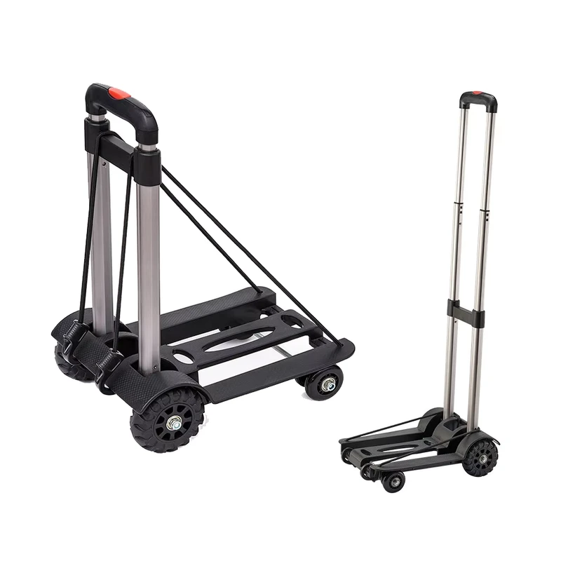 Folding Aluminum Alloy Luggage Cart with 4 Wheels Easy Carry Shopping Cart Foldable Trolley Compact Design