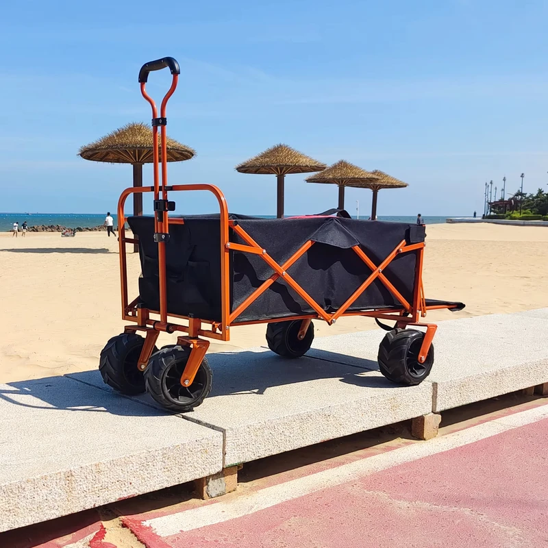Folding Beach Luggage Trolley Outdoor Camping Cart Collapsible Wagon Four PU Wheels