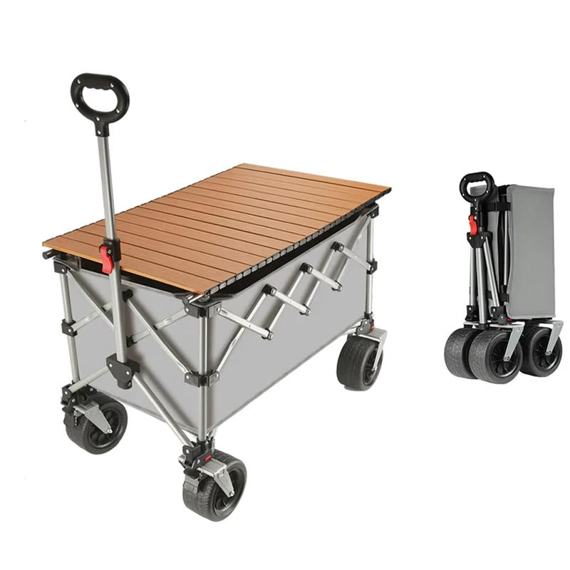 Folding Camping Trolley Outdoor Beach Wagon with Big All Terrain Wheels Large Weight Capacity Heavy Duty Wagon Cart with Table