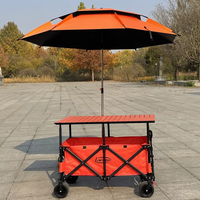 Folding Camping Trolley with Off Road Wheels Umbrella Holder & Telescopic Handle Shopping Stalls