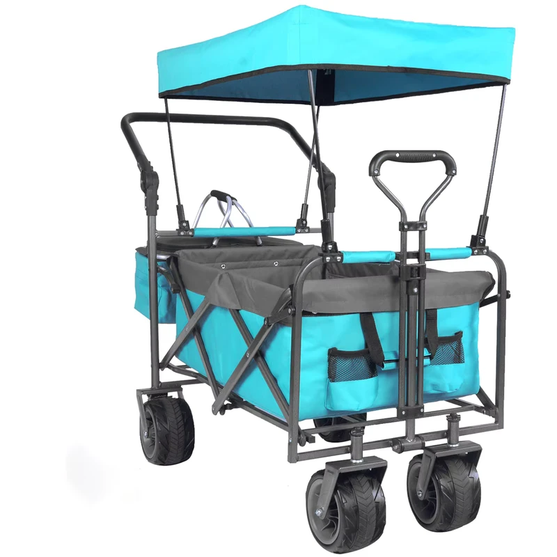 Folding Camping Wagon Cart Collapsible Sturdy Steel Frame Garden Beach Wagon Cart Heavy Duty Foldable Wagon