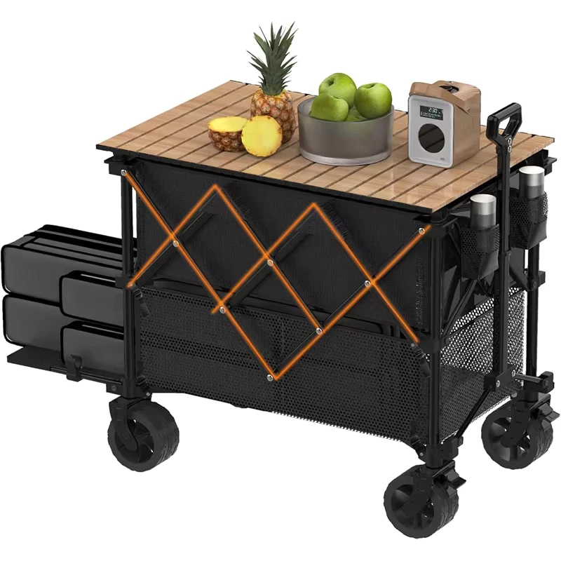 Folding Cart Camping Fishing Beach Outdoor Double Decker Wagon With Table