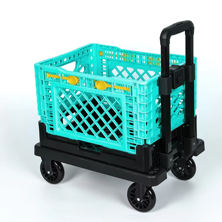 Folding Cart Trolley Plastic Shopping Cart Foldable Hand Truck Trolley Customized Home Luggage Cart 4 Wheels Logo 40kg