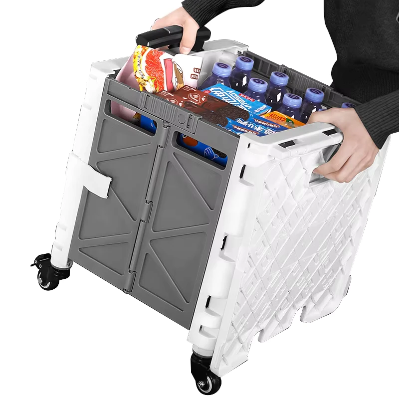 Folding Collapsible Plastic Shopping Cart Functional Trolley for Travel Bathroom Supermarket Tool & Food Storage