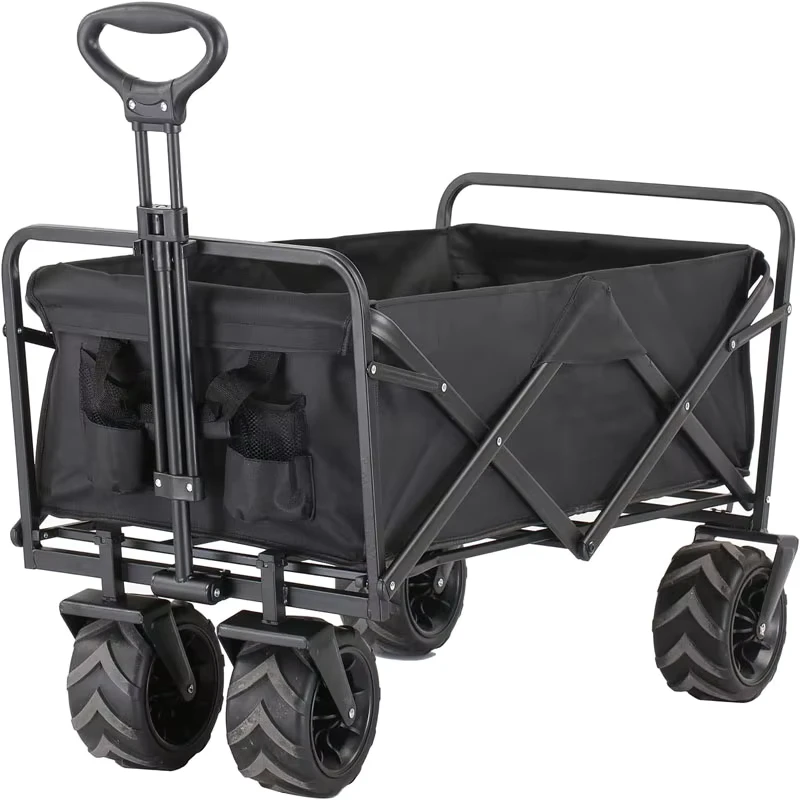 Folding Collapsible Wagon Utility Outdoor Camping Beach Cart Garden Park Trolley 4 Strong Wheels Adjustable Handle A006