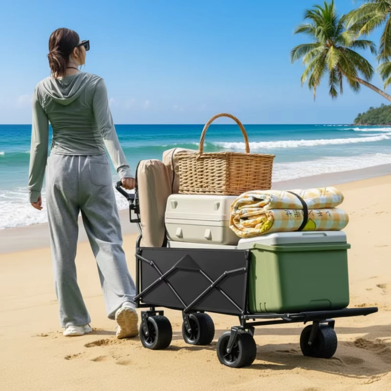 Folding Collapsible Wagon Utility Outdoor Camping Beach Cart Garden Park Trolley 4 Strong Wheels Adjustable Handle