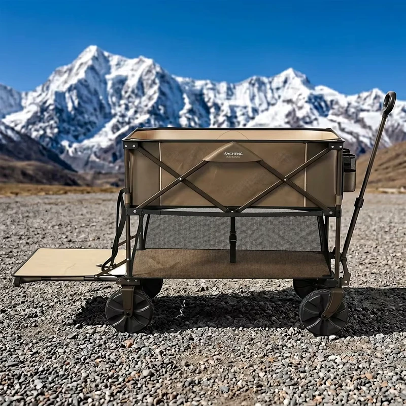 Folding Double Decker Wagon Heavy Duty Collapsible Alloy Steel Cart Customizable All Terrain Big Wheels Camping Fishing
