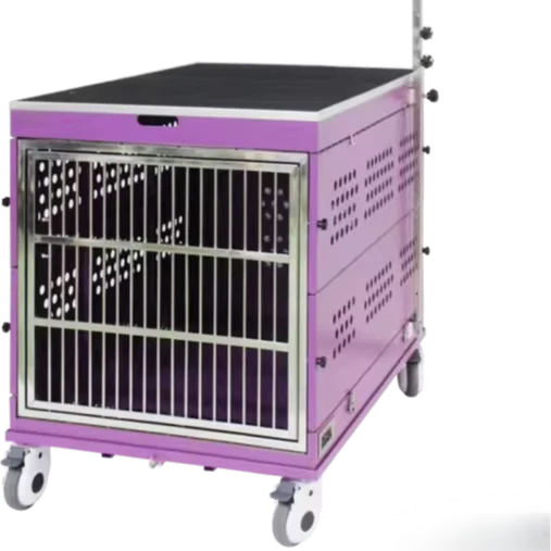 Folding Durable Aluminum Four Wheel Dog Show Trolley Cage Single Crate Grooming Table Arm Airline Approved Large Capacity