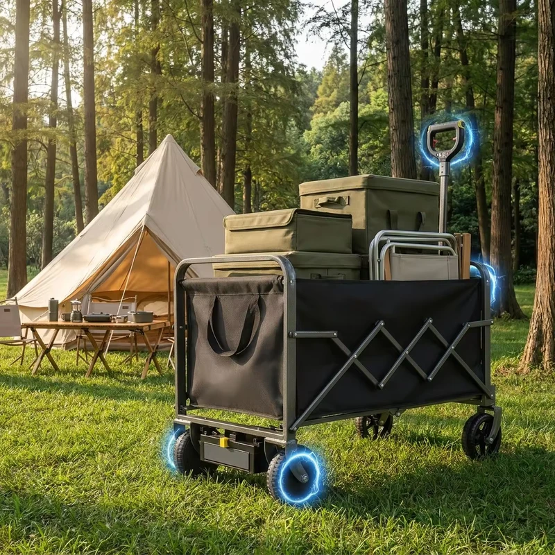 Folding Electric Utility Cart Portable High Capacity Wagon Outdoor Trolley