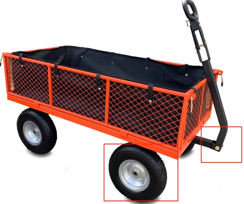 Folding Garden Utility Wagon Wire Mesh Rolling Dump Garden Outdoor Firewood Carts Trolley Four Wheels Removable Sides