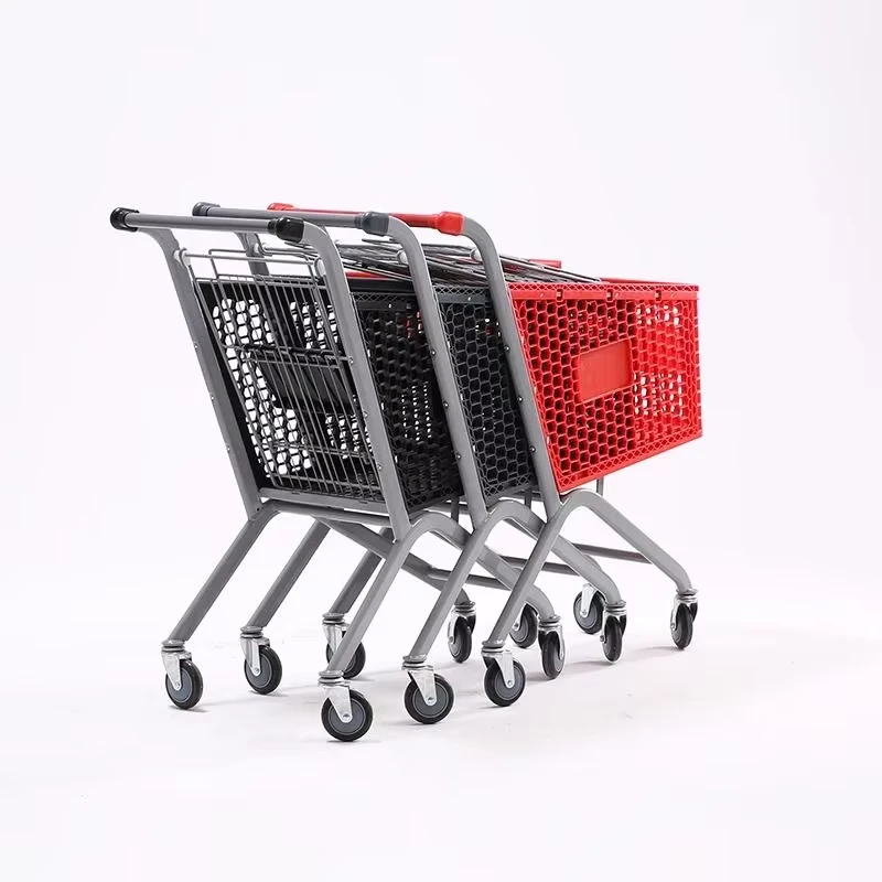 Folding Hand Trolley Stainless Steel Metal Shopping Cart with 4” PU Wheels Customizable Color