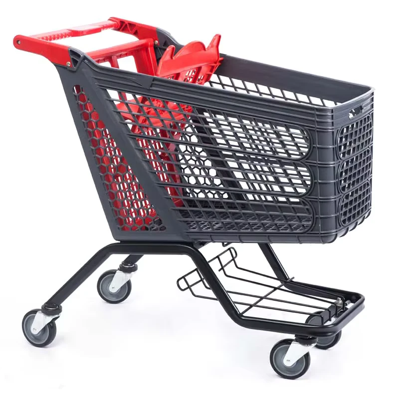Folding Hand Trolley Unfolding Zinc Plated Metal PU Plastic Basket Shopping Supermarket Grocery Cart