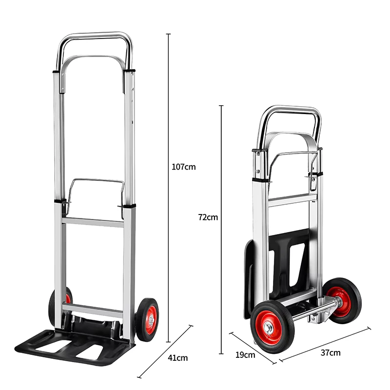 Folding Hand Truck 80KG Heavy Duty Two Wheeled Rubber Wheels Dolly Cart Moving Aluminum Steel Construction Utility Cart Cargo