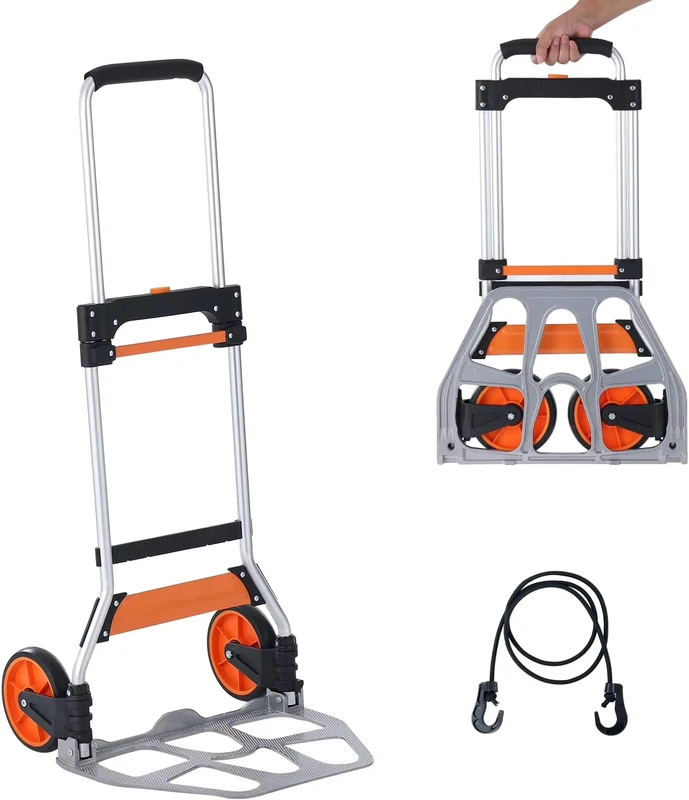 Folding Hand Truck Dolly Aluminum Heavy Duty Luggage Trolley Cart with Telescoping Handle for Home Office Shopping Travel