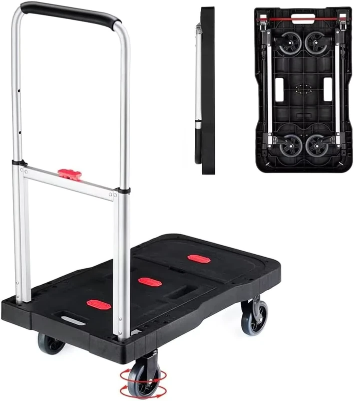 Folding Hand Truck Platform Truck Heavy Duty Dolly Cart Fully Folded Push Cart Portable Trolley Utility Cart for Easy Storage