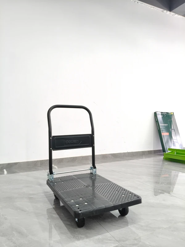 Folding Handle Black Plastic Flat Hand Trolley Custom Service Available Anti Slip Plastic Board Four Silent Transport Wheels