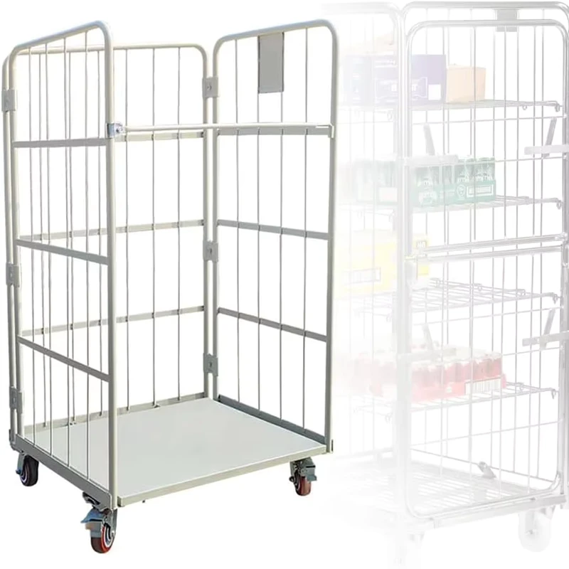 Folding Logistics Warehouse Container Pallet Wire Roll Cage Trolleys with Wheel