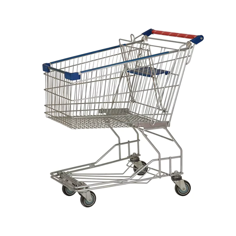 Folding Metal 4-Wheel Shopping Cart with Zinc Plated & Powder Coated Finish Customizable Size for Supermarket Use