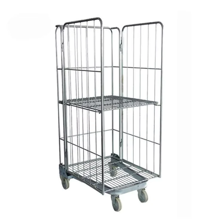 Folding Metal Steel Transport Durable Logistics 3 Sides Roll Cage Trolley