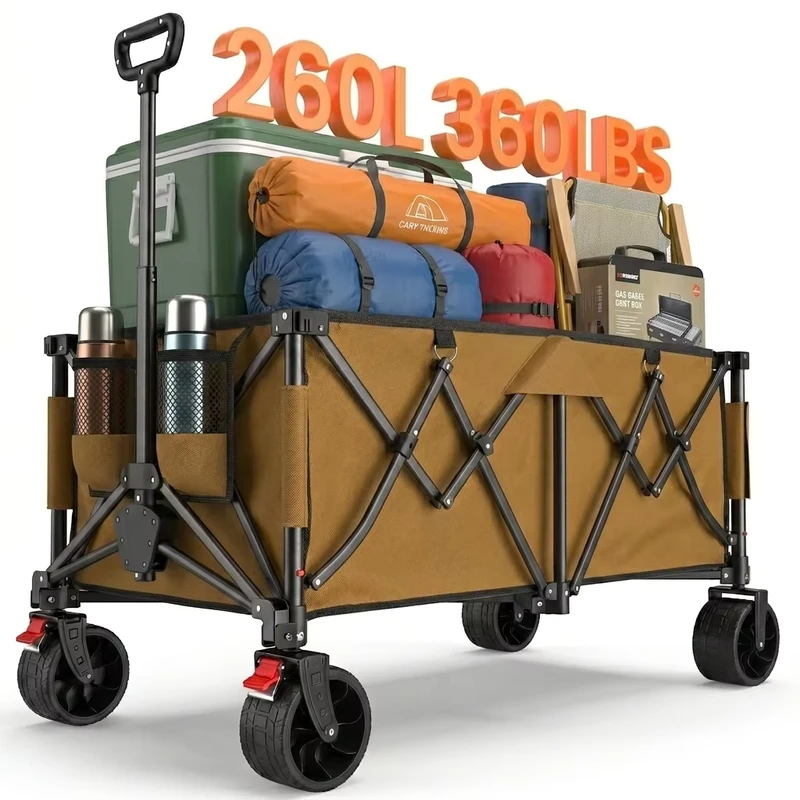 Folding Picnic Camping Cart Large Capacity Trail Beach Trolley Wagon Cart with Wide Wheels