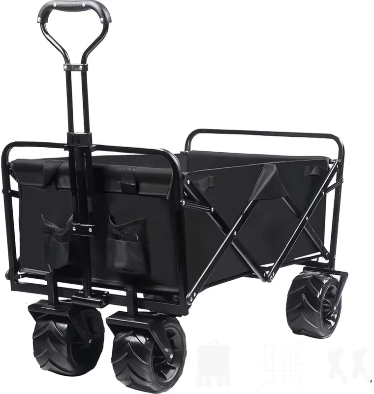 Folding Picnic Camping Wagon Camping Cart Trail Folding Beach Trolley Wagon Camp Cart with Wide Wheels