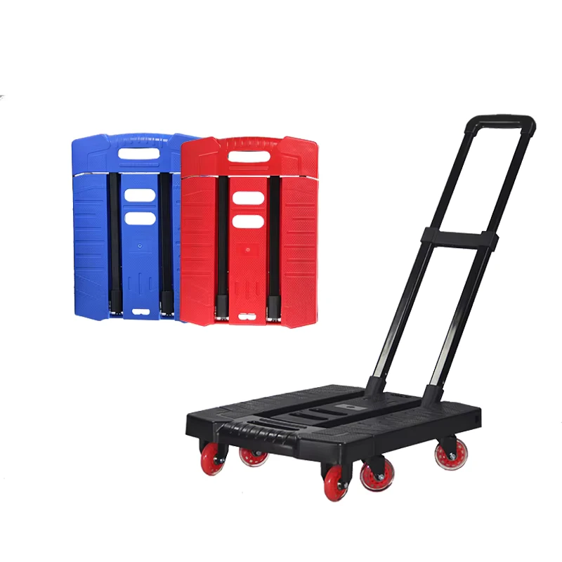 Folding Plastic Luggage Platform Trolley Collapsible Hand Truck Dolly Convertible for Household 150KG 6 Wheels