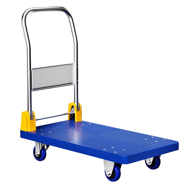 Folding Plastic Platform Trolley Cart Four Wheel Foldable Hand Truck for Warehouse Industrial Use Storage ODM Customizable
