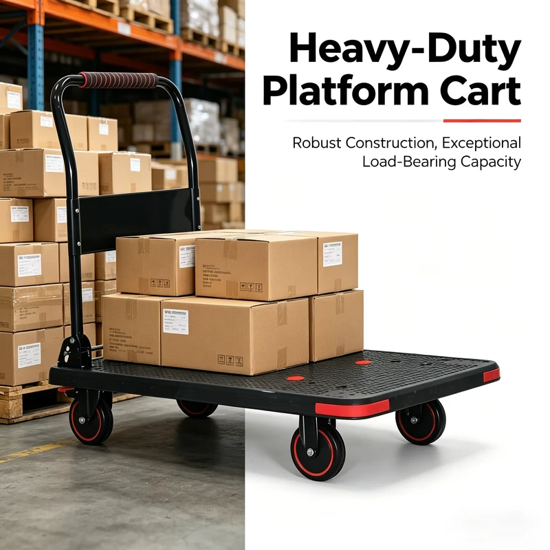 Folding Platform Plastic Trolley Hand Cart Trolley With Four Wheels for Warehouse