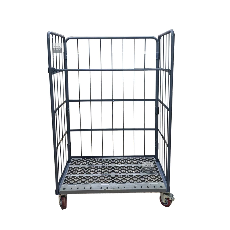 Folding Powder Coated Collapsible Metal Four Wheel Foldable Warehouse Cargo Storage Wire Transport Roll Cage Cart Trolley