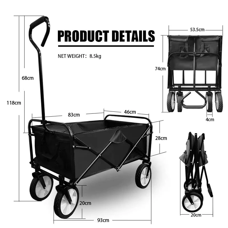 Folding Pull Along Trolley Foldable Wagon Outdoor Camping Trolley Beach Fold up Beach Rolling Cart Expandable