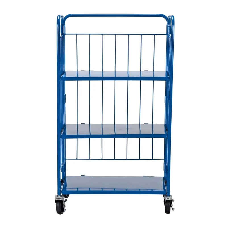 Folding Rolling Container Three Sides Warehouse Roll Container Trolley Blue Powder Coating Logistics Cart