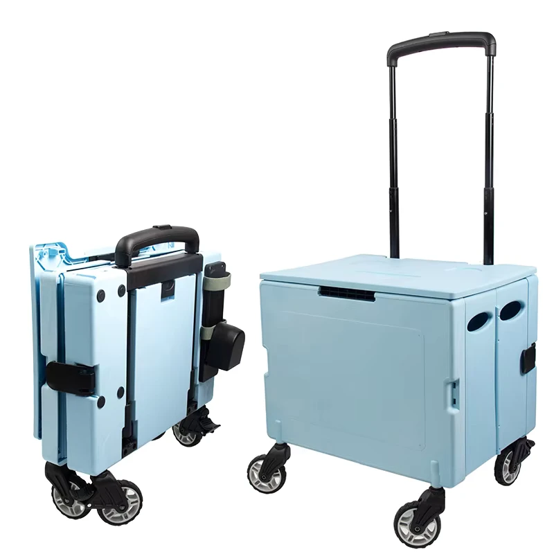 Folding Shopping Cart 4 Wheels Rolling Utility Cart Multifunctional Grocery Household Vegetable Outdoor Camping Cart