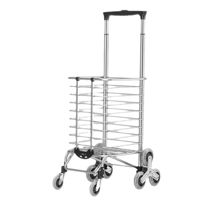 Folding Shopping Cart Jumbo Grocery Cart 360 Swivel Wheels Heavy Duty Utility Cart 40KG Capacity Aluminum TPR Material Storage
